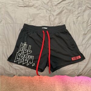 Kill Crew Black Athletic Shorts with Red Drawstring